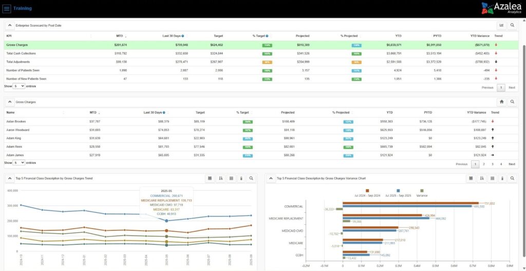 The executive scorecard dashboard in Azalea Healthcare Analytics. 