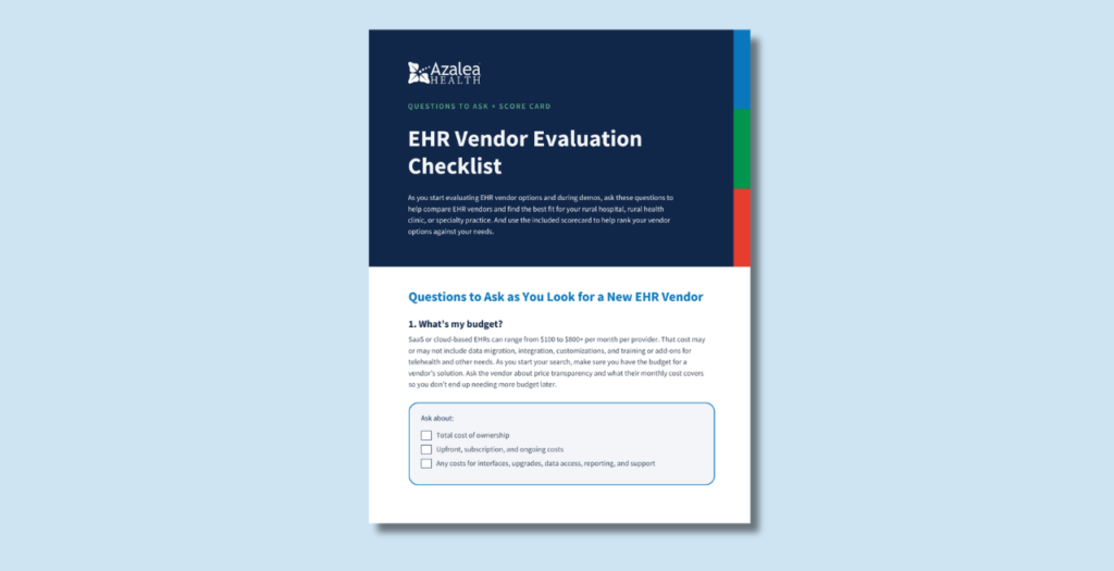 Image of first page of EHR vendor checklist and scorecard