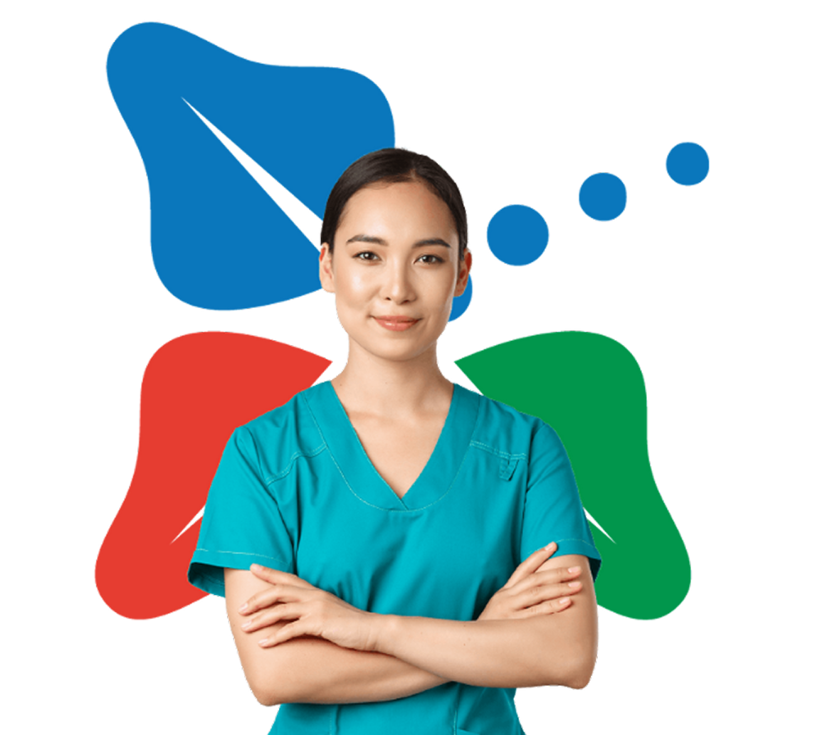 Hospital worker in front of Azalea icon