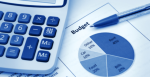 calculator and budget pie chart to represent the need for a rural health grant