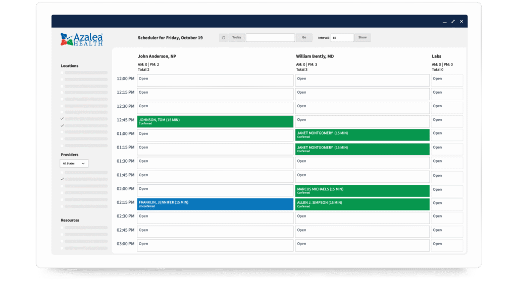 Azalea Health Ambulatory EHR Patient Scheduler