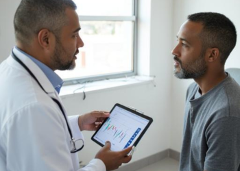 Provider using best ehr for rural providers while talking to patient.